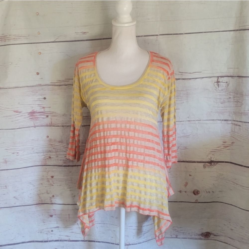 Sundance Burnout Striped Asymmetrical‎ Hem Top Size Small